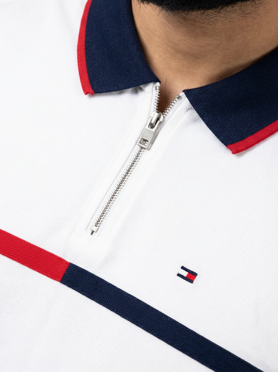 Camisa Gola Polo TH Stripe Zipper - Branca