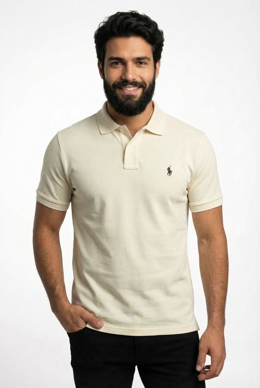 Camisa Gola Polo RL - Bege Small Pony Marrom