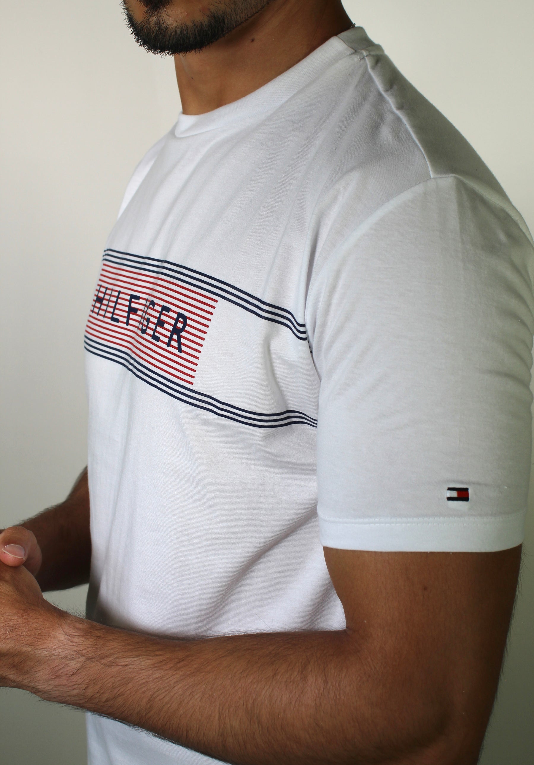 Camiseta TH Retro Striped Logo - Branca