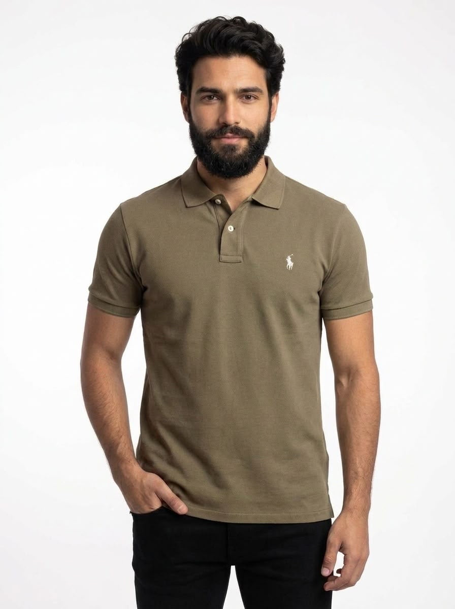 Camisa Gola Polo RL - Verde Oliva Small Pony Bege