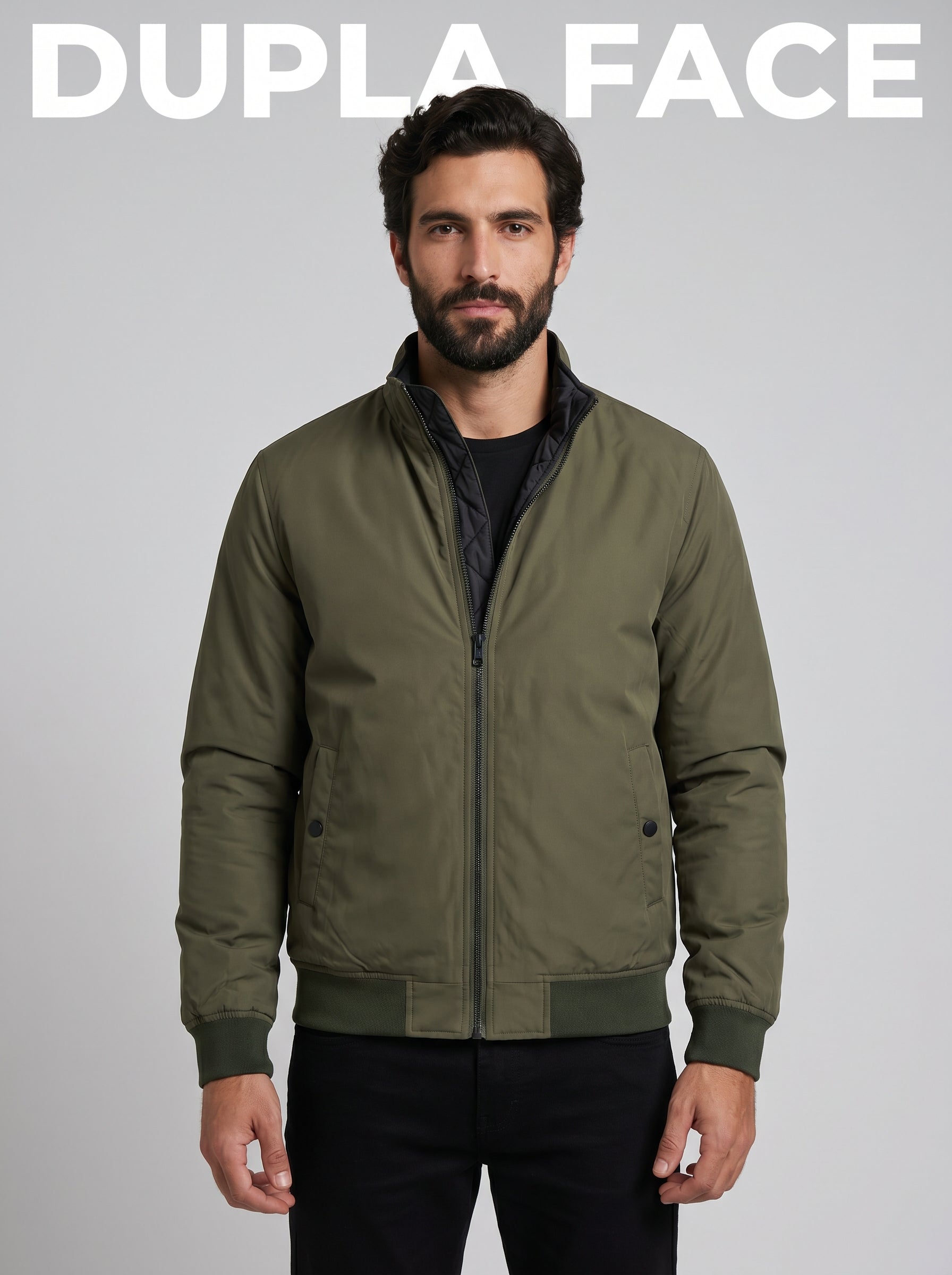 Jaqueta Dupla Face Double Nobre Men - Verde Musgo / Preta