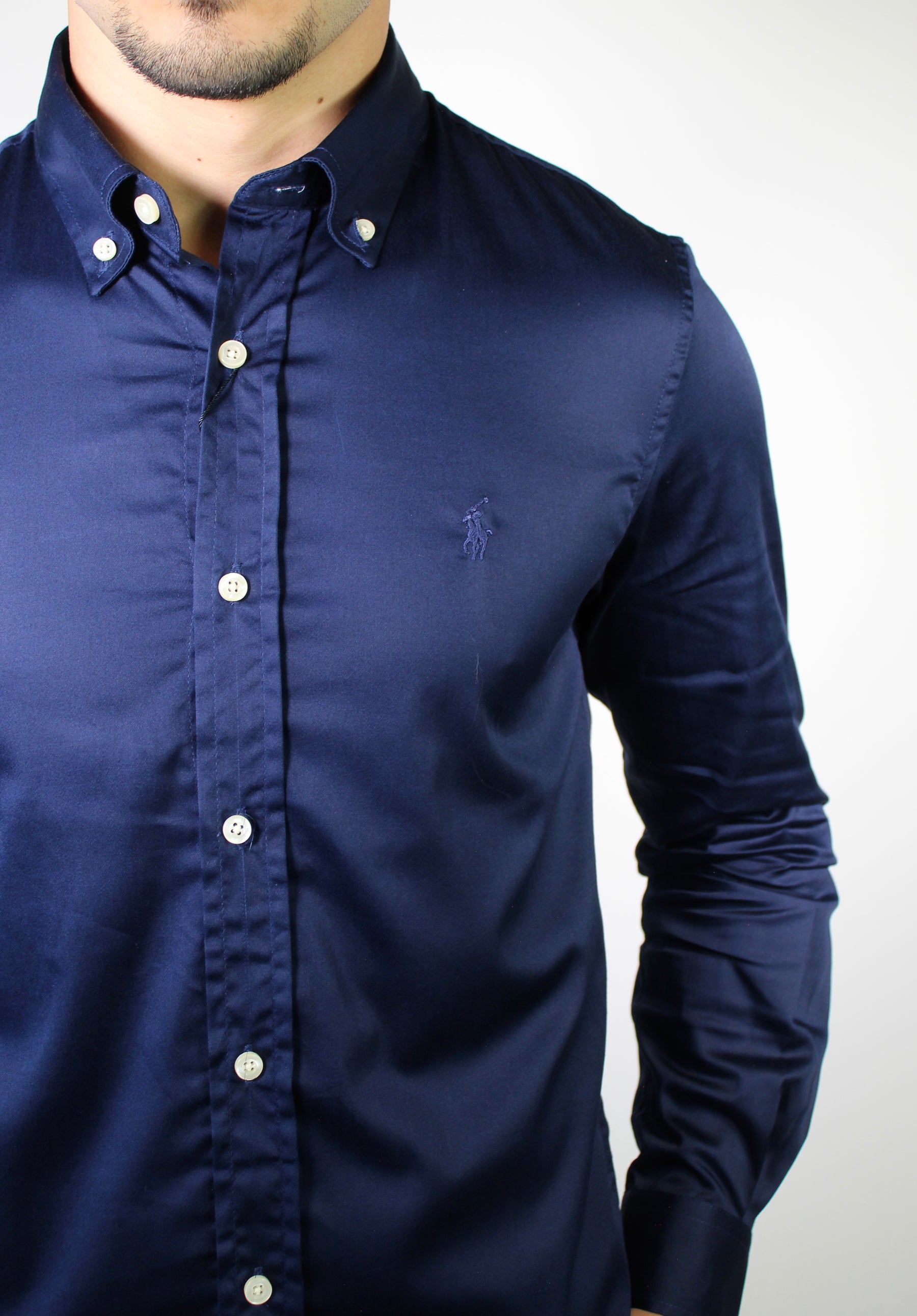 Camisa Social RL Acetinada Manga Longa - Azul Marinho