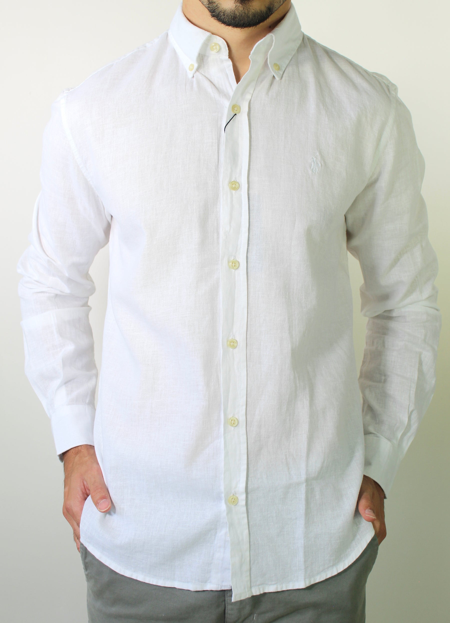 Camisa RL Manga Longa Linho - Branca Small Pony Monocromático