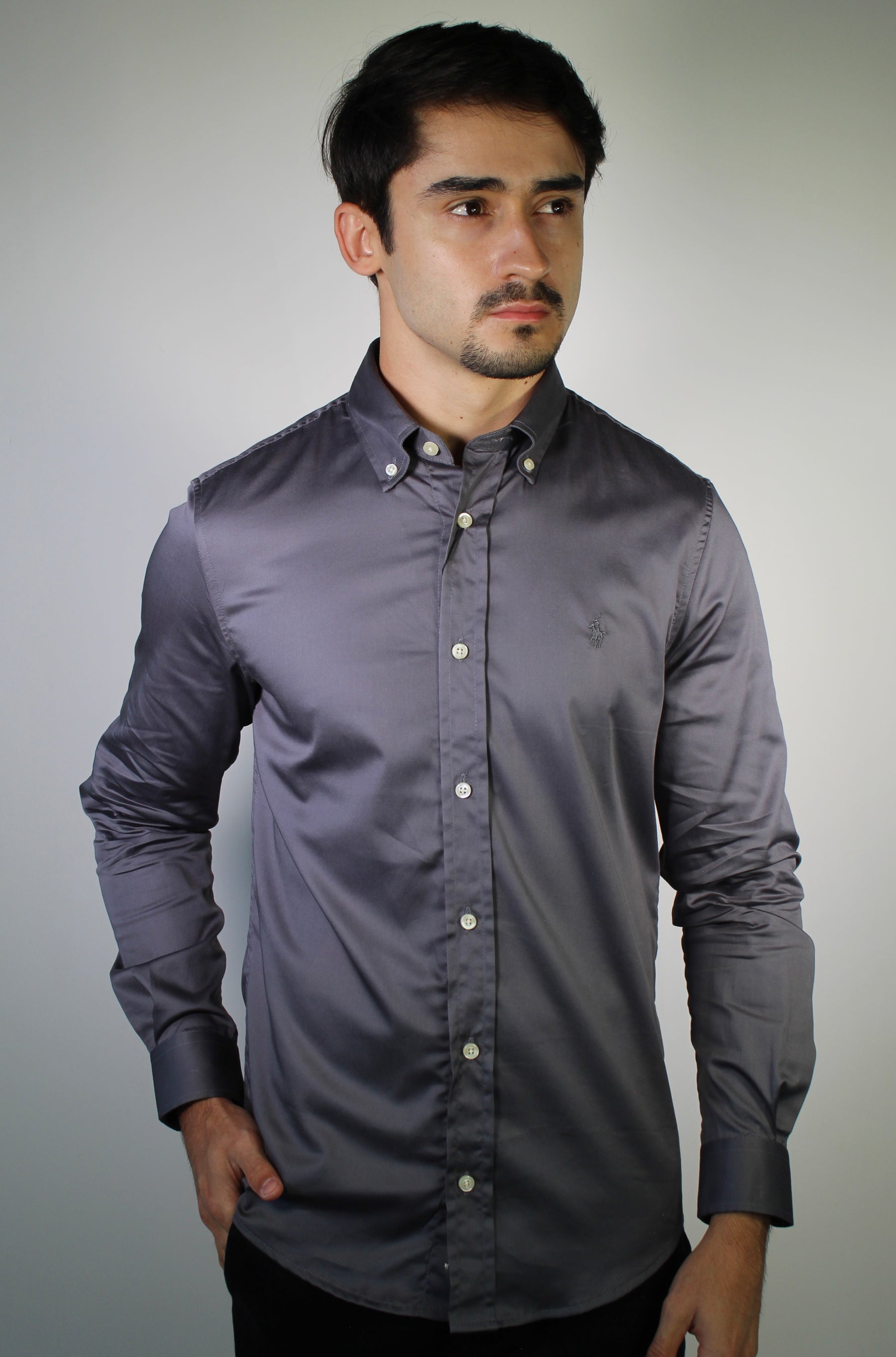 Camisa Social RL Acetinada Manga Longa - Grafite