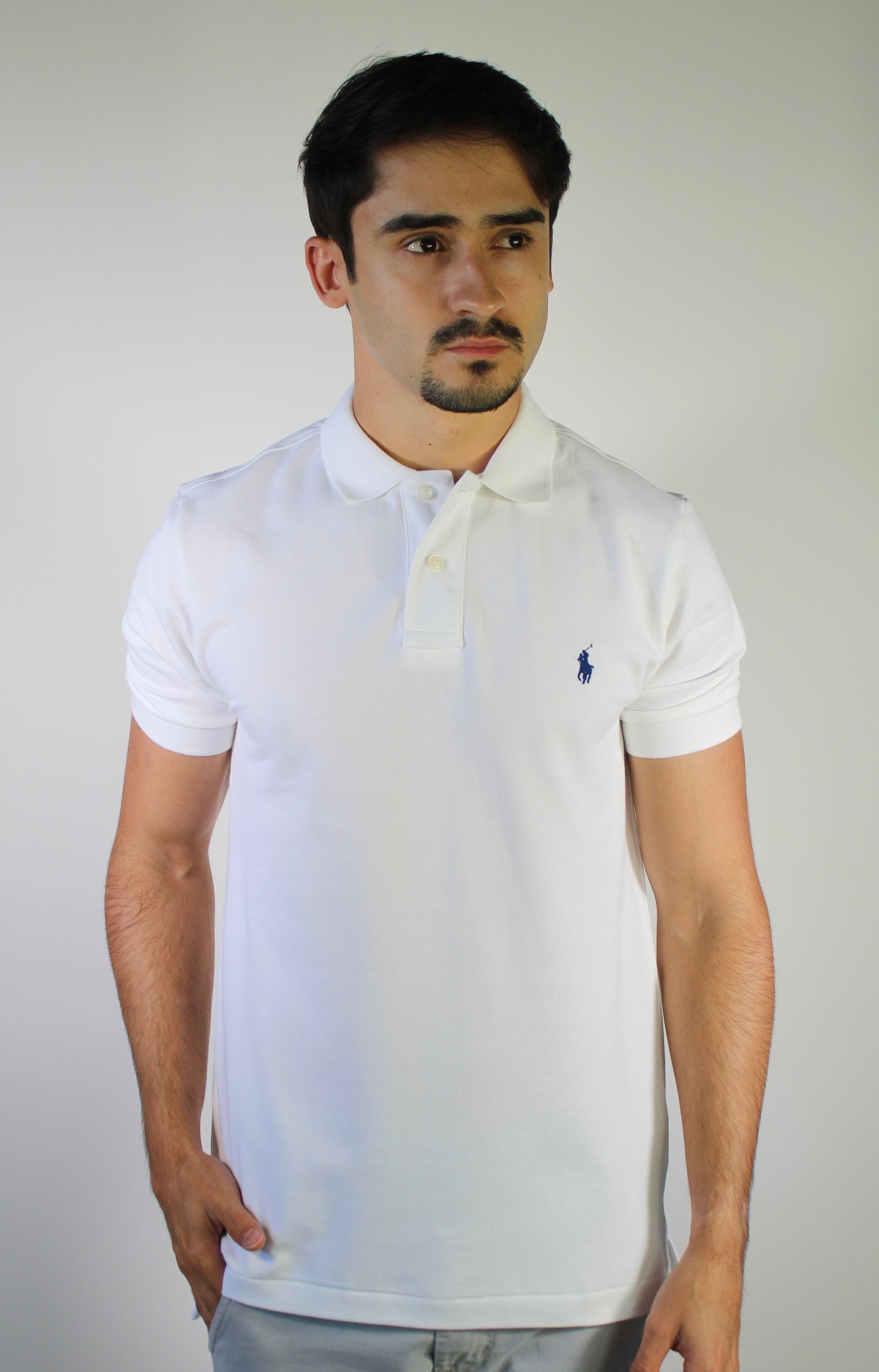 Camisa Gola Polo RL - Branca Small Pony Azul Marinho