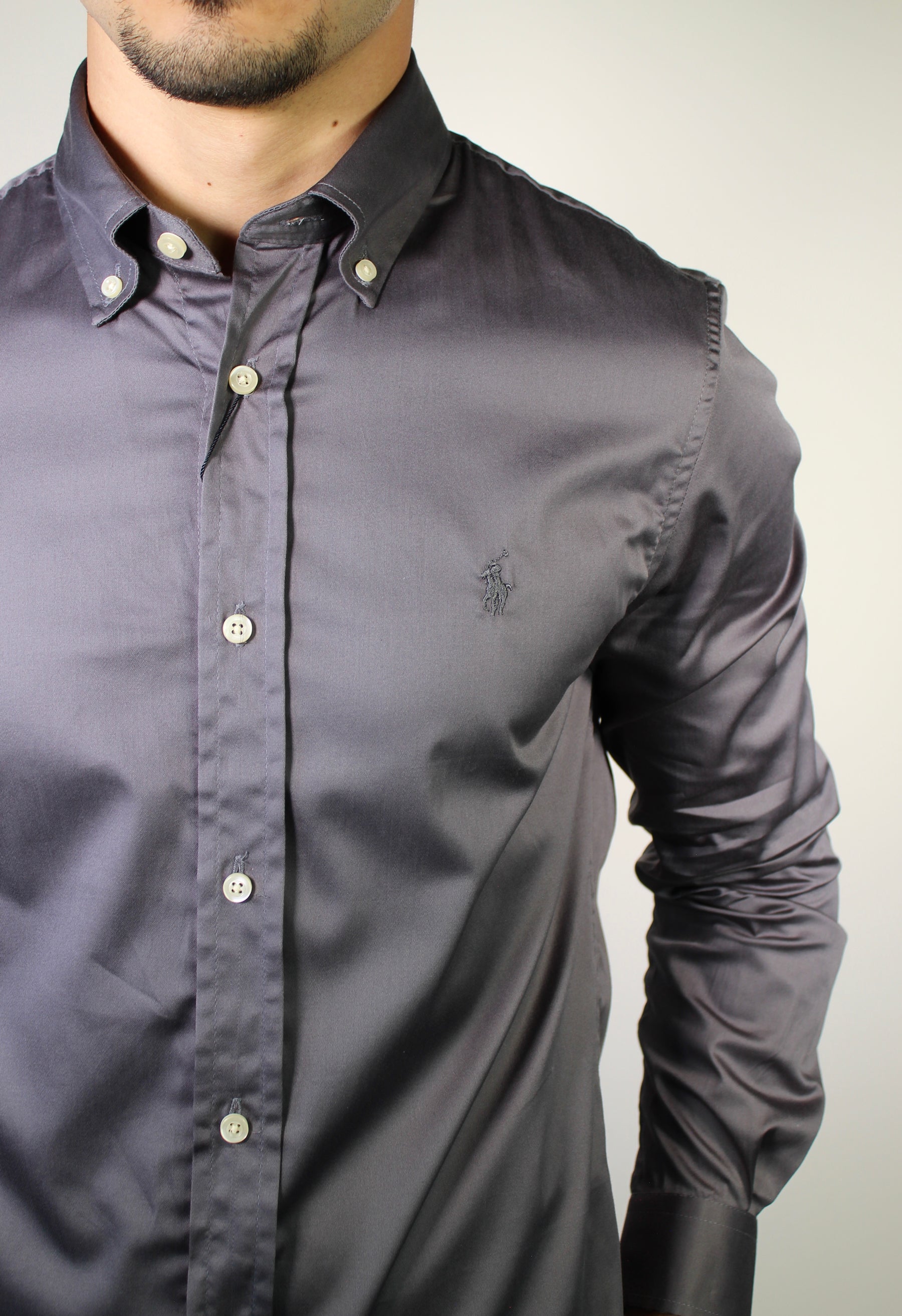Camisa Social RL Acetinada Manga Longa - Grafite