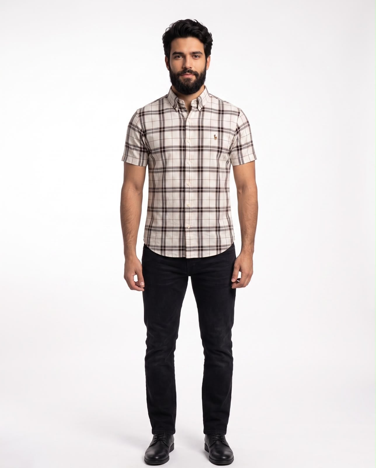 Camisa Manga Curta RL - Nottingham Check Xadrez Marrom