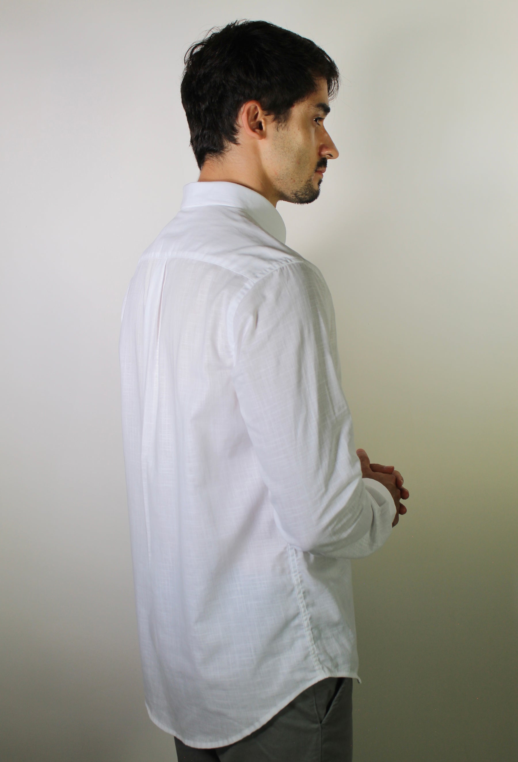 Camisa RL Manga Longa Linho - Branca Small Pony Azul Marinho