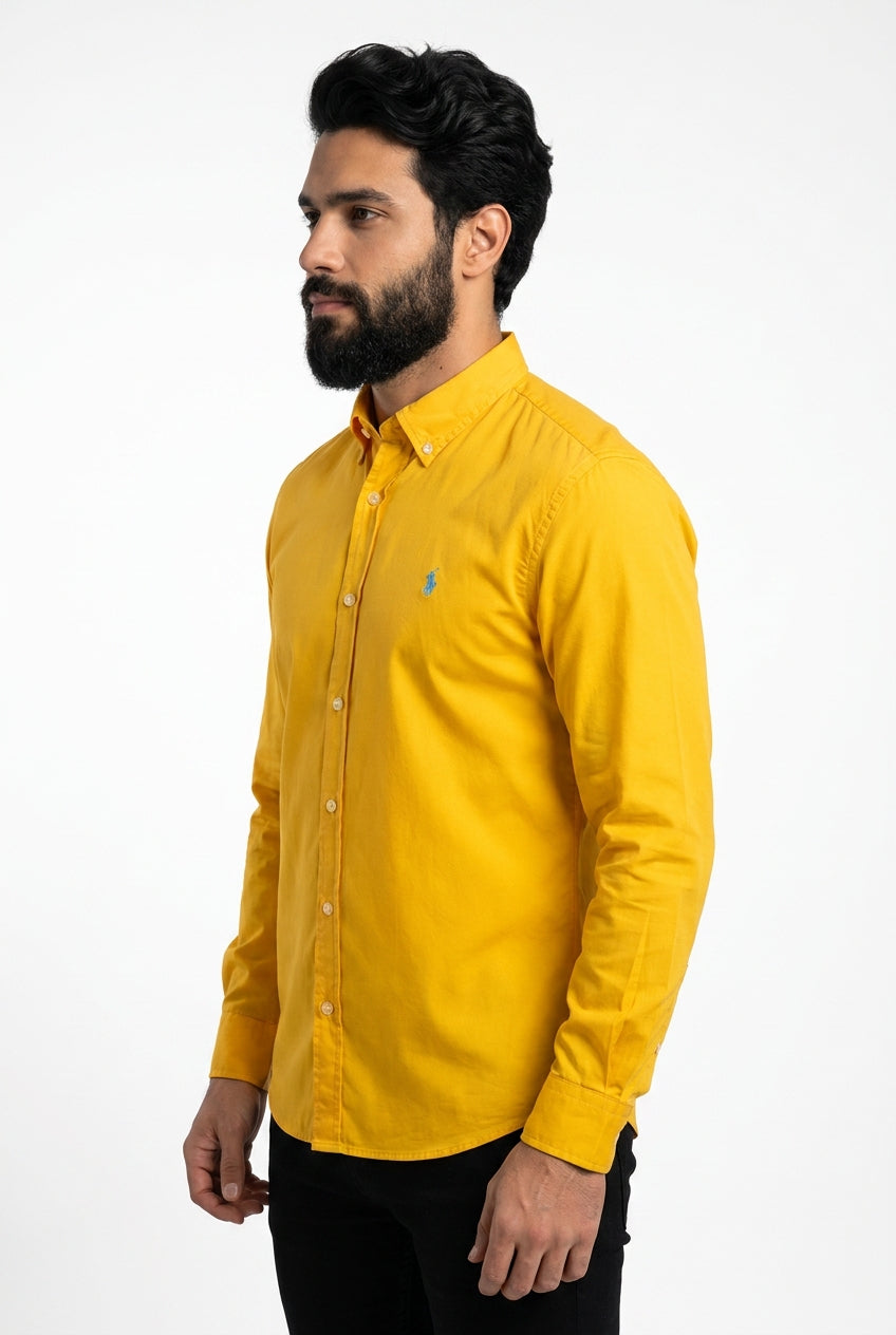 Camisa Social Lisa RL Manga Longa - Amarela Small Pony Azul