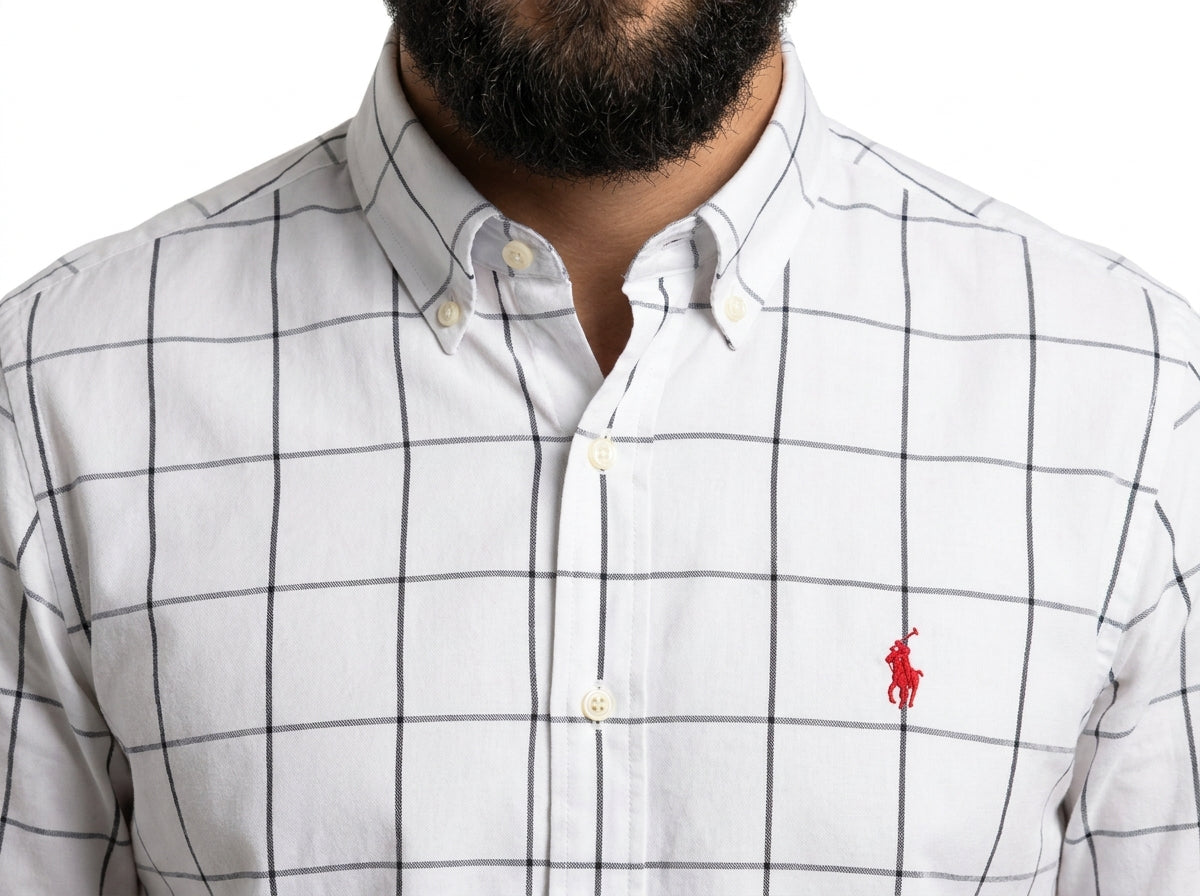 Camisa Social RL Manga Longa - Grid Style Xadrez Branca