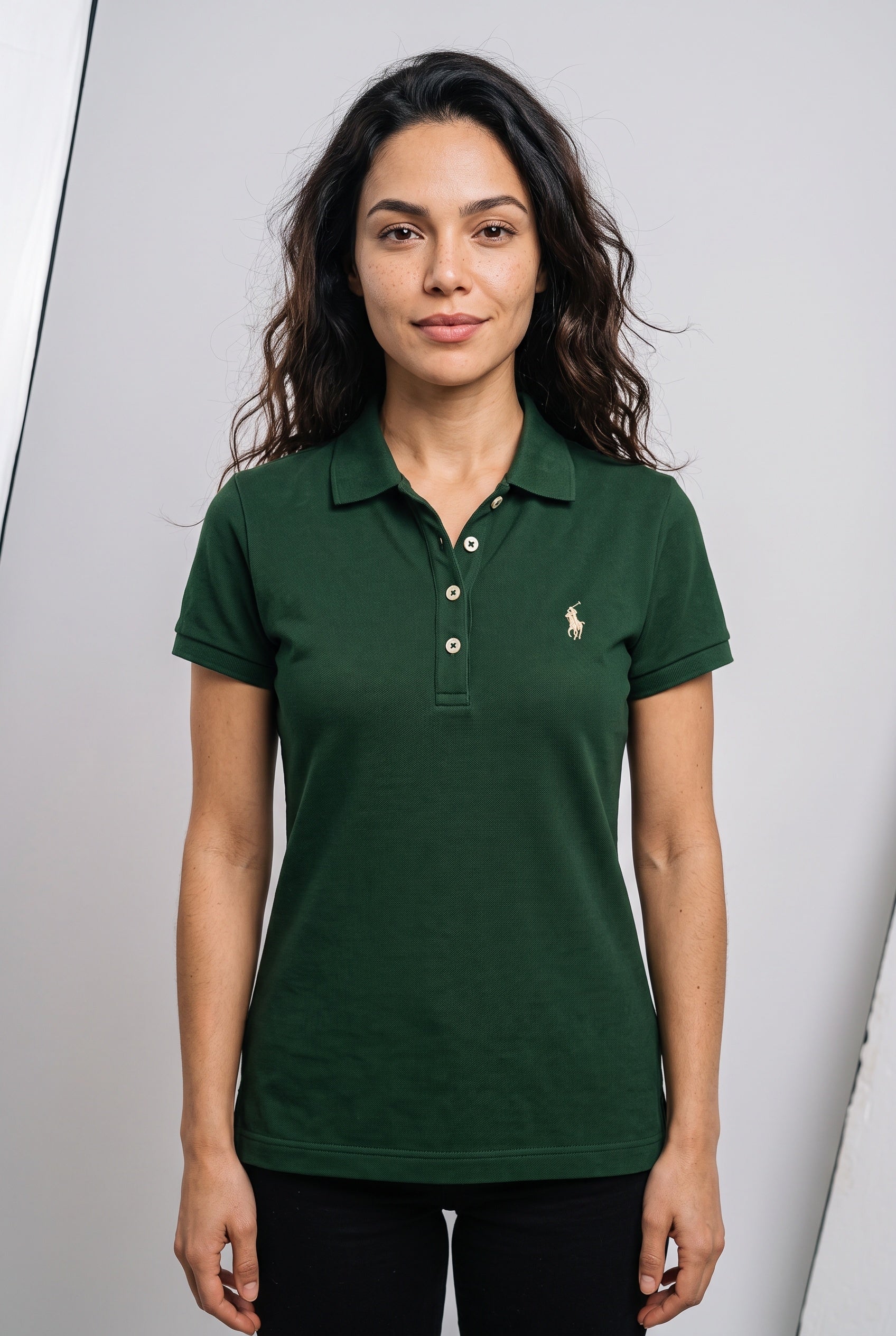 Gola Polo Feminina RL Palm Club - Verde Floresta Small Pony Dourado