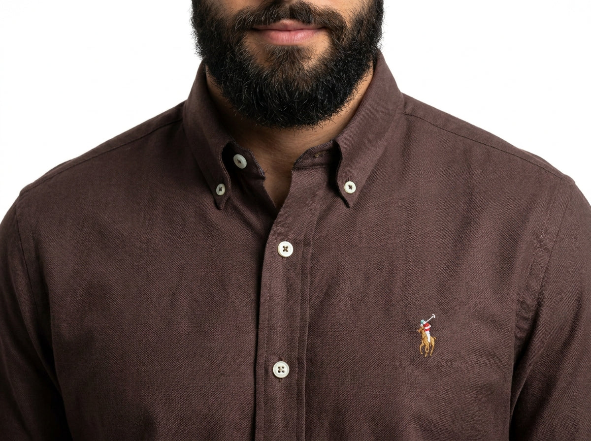 Camisa Social Lisa RL Manga Longa - Marrom