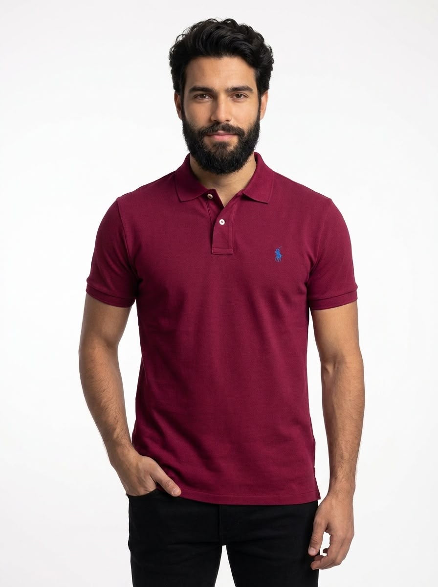 Camisa Gola Polo RL - Bordô Small Pony Azul