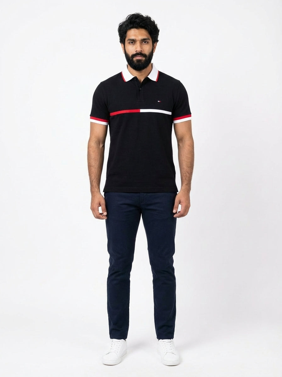 Camisa Gola Polo TH Stripe Zipper - Preta