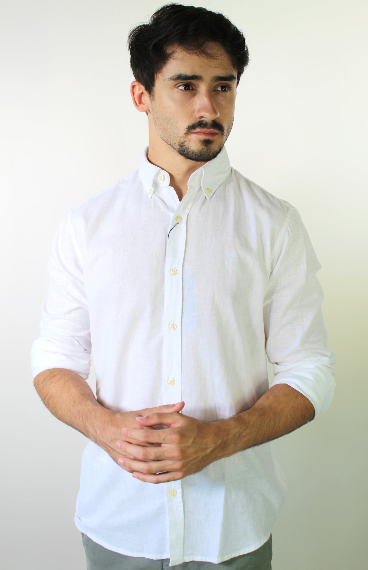 Camisa RL Manga Longa Linho - Branca Small Pony Monocromático