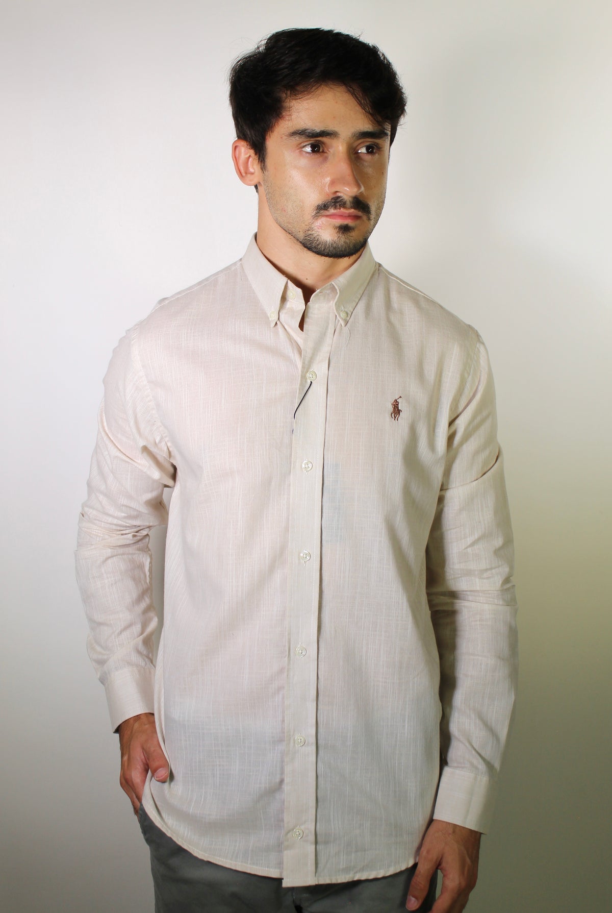 Camisa RL Manga Longa Linho - Palha Small Pony Marrom