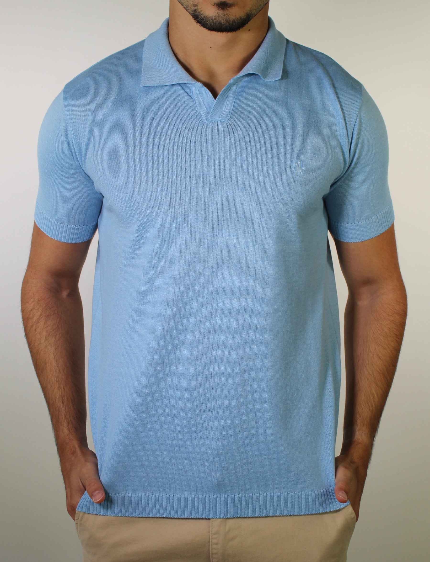 Camisa RL Polo Tricot Gola V - Azul Bebê