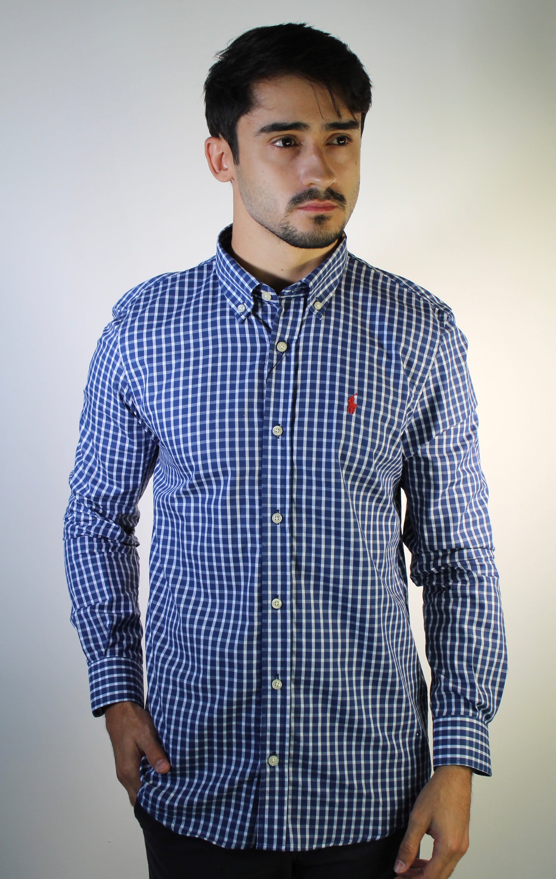 Camisa Social RL Manga Longa - Xadrez Azul Marinho e Gelo