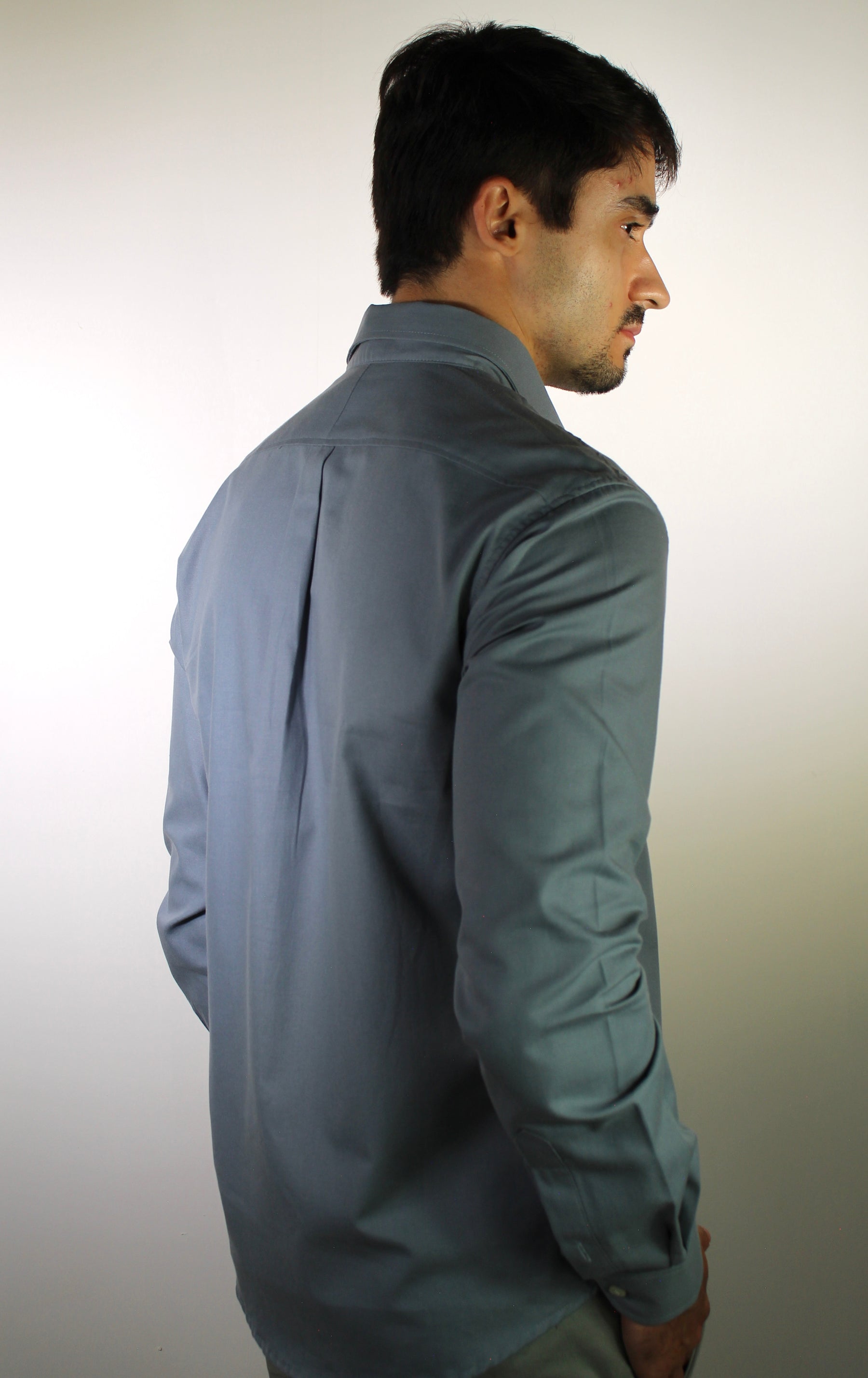 Camisa Social Lisa RL Manga Longa - Cinza Azulado