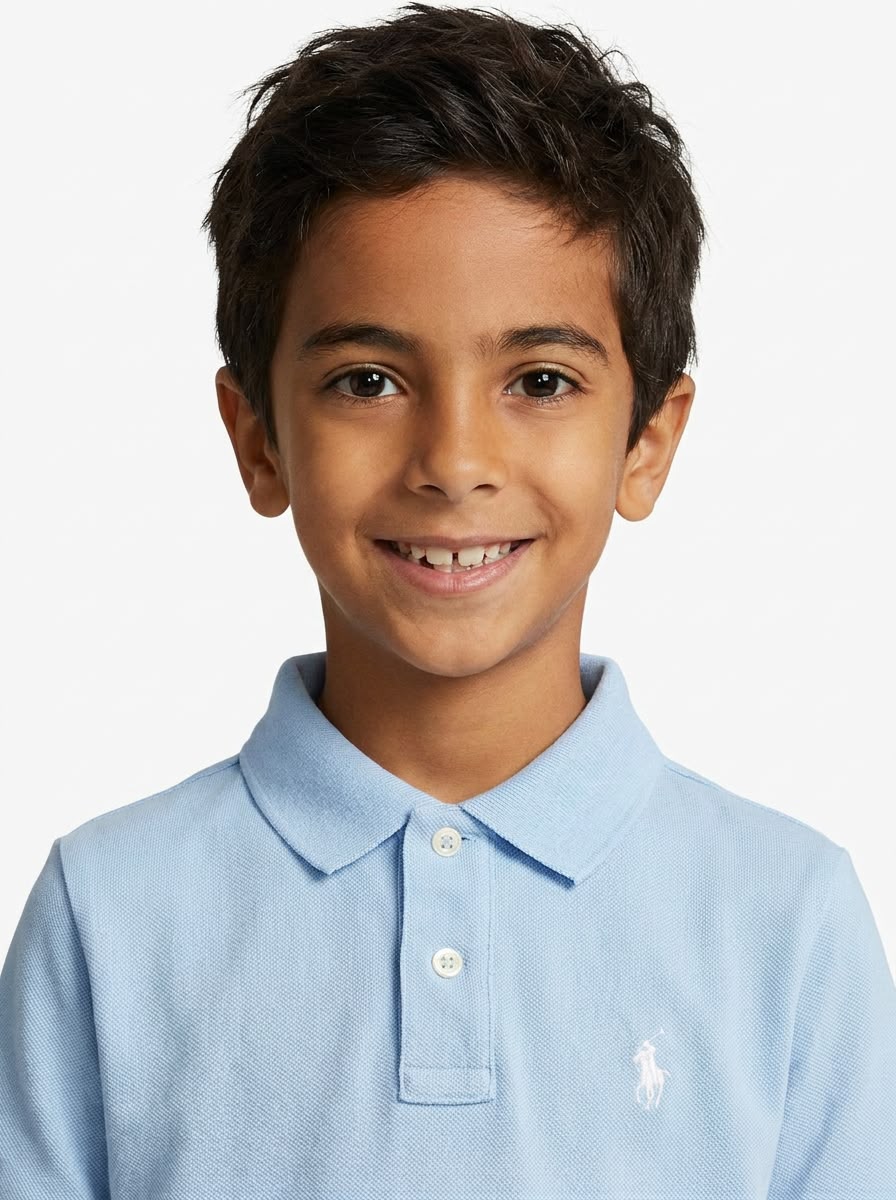 Camisa Gola Polo Infantil RL - Azul Bebê Small Pony Branco