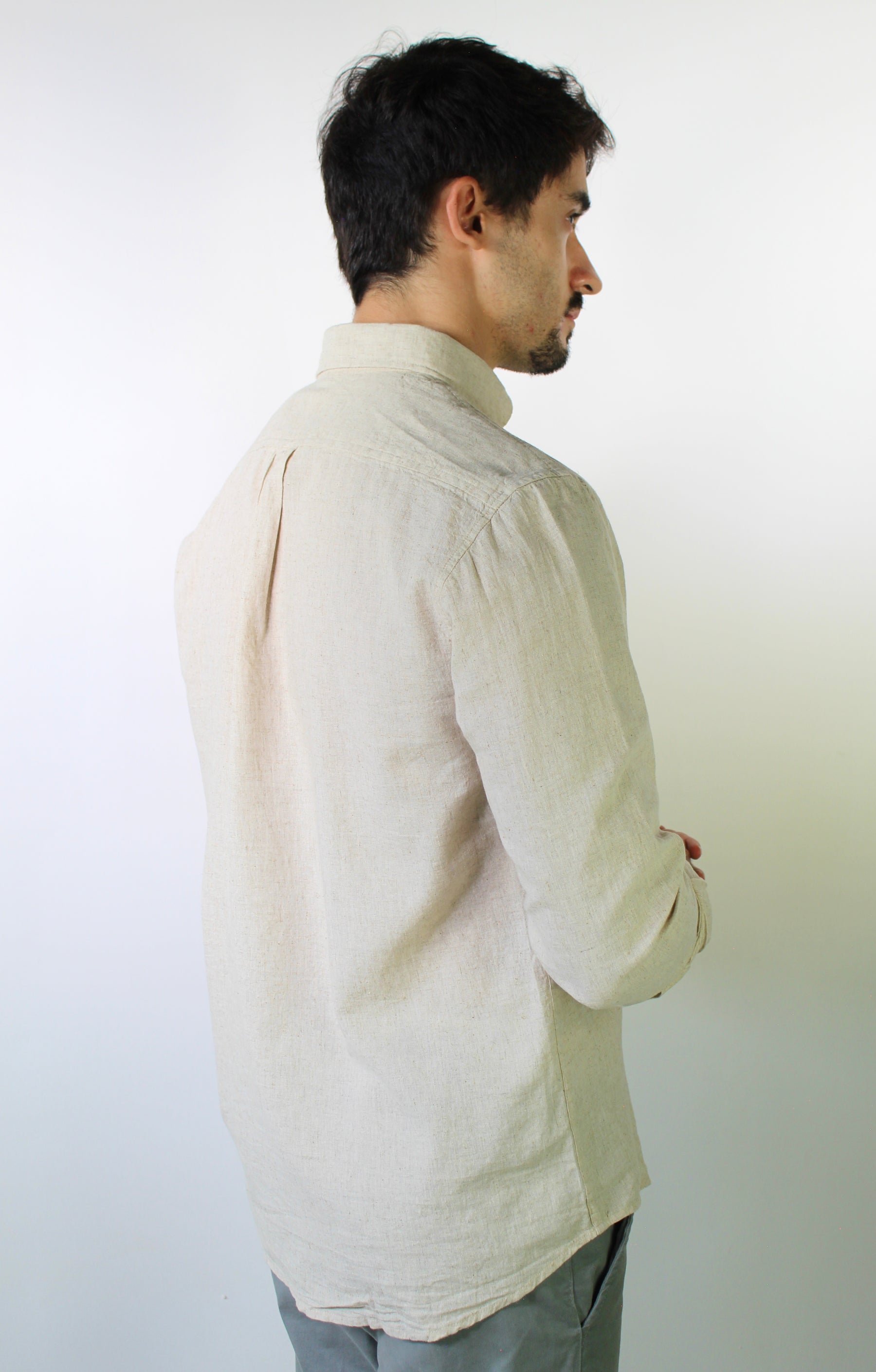 Camisa RL Manga Longa Linho - Bege Natural Small Pony Monocromático