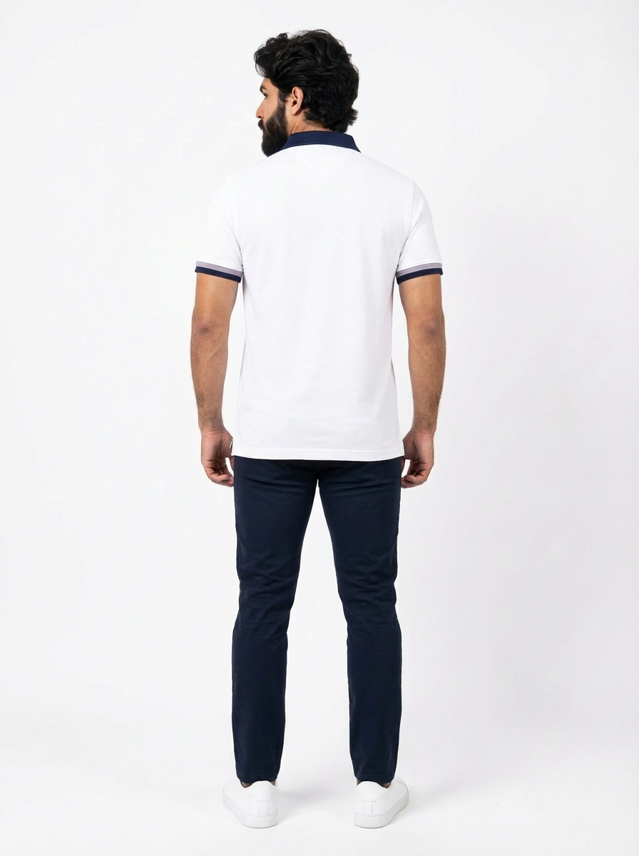 Camisa Gola Polo TH Stripe Zipper - Branca