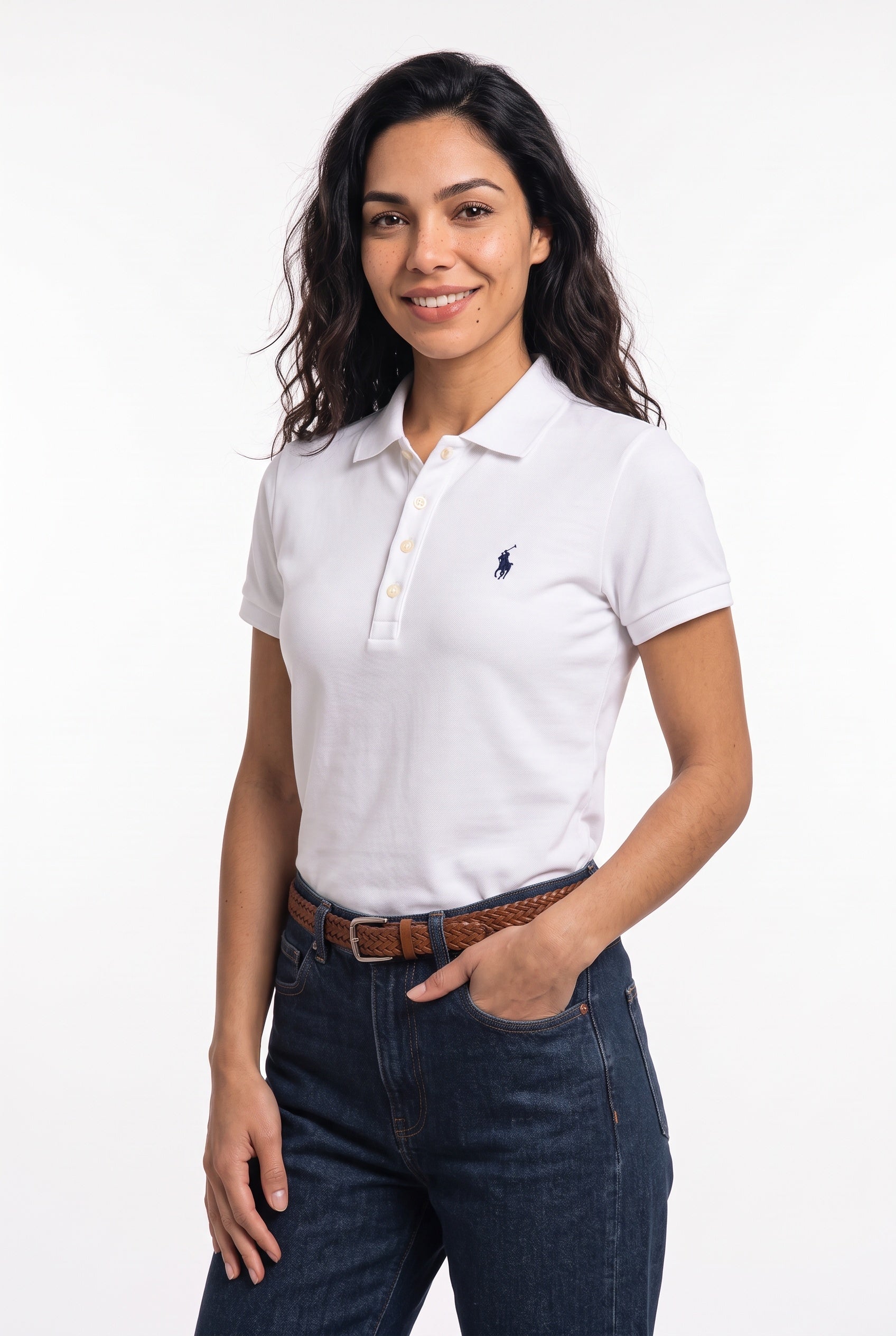 Gola Polo Feminina RL Palm Club - Branca Small Pony Azul Marinho