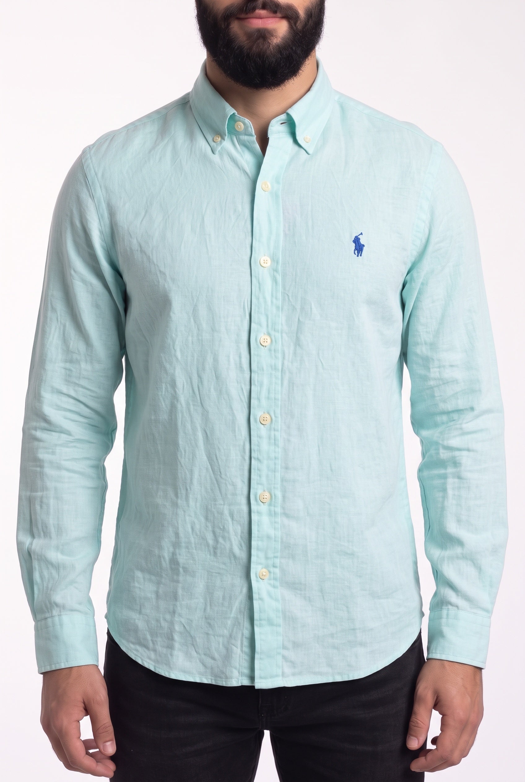 Camisa RL Longa Linho - Verde Água Small Pony Azul