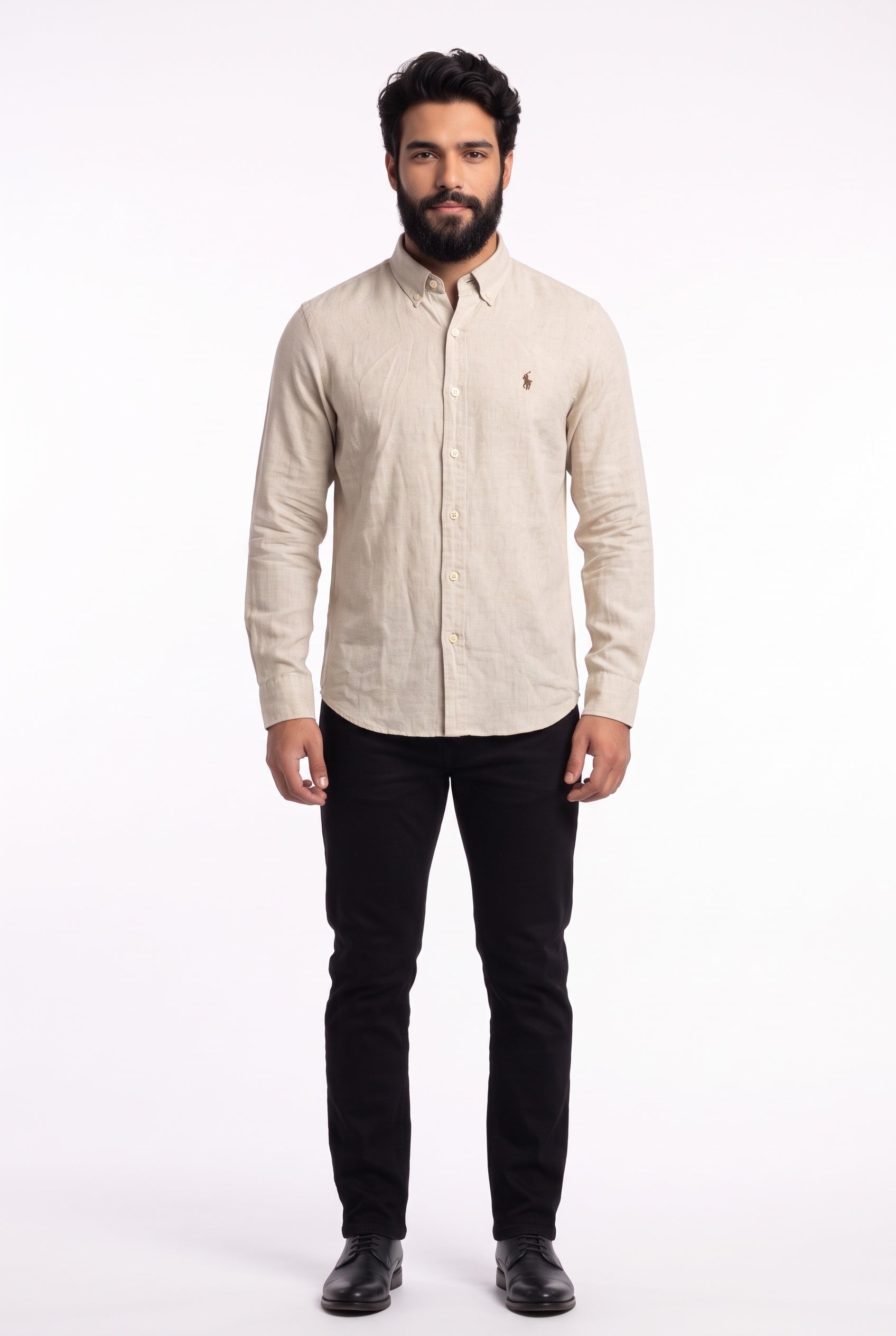 Camisa RL Longa Linho - Palha Small Pony Marrom