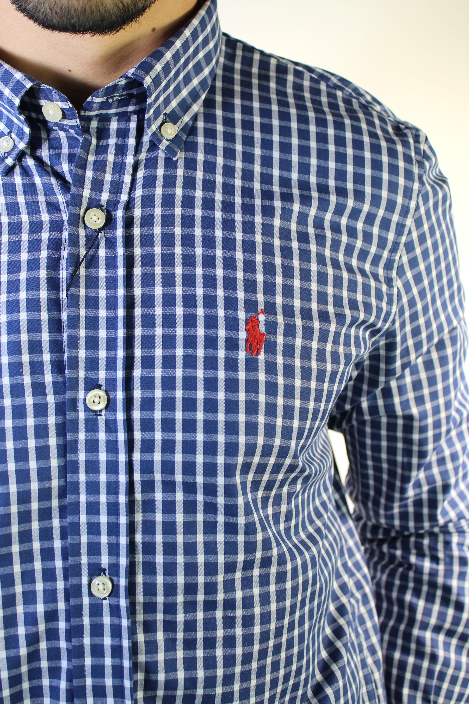 Camisa Social RL Manga Longa - Xadrez Azul Marinho e Gelo