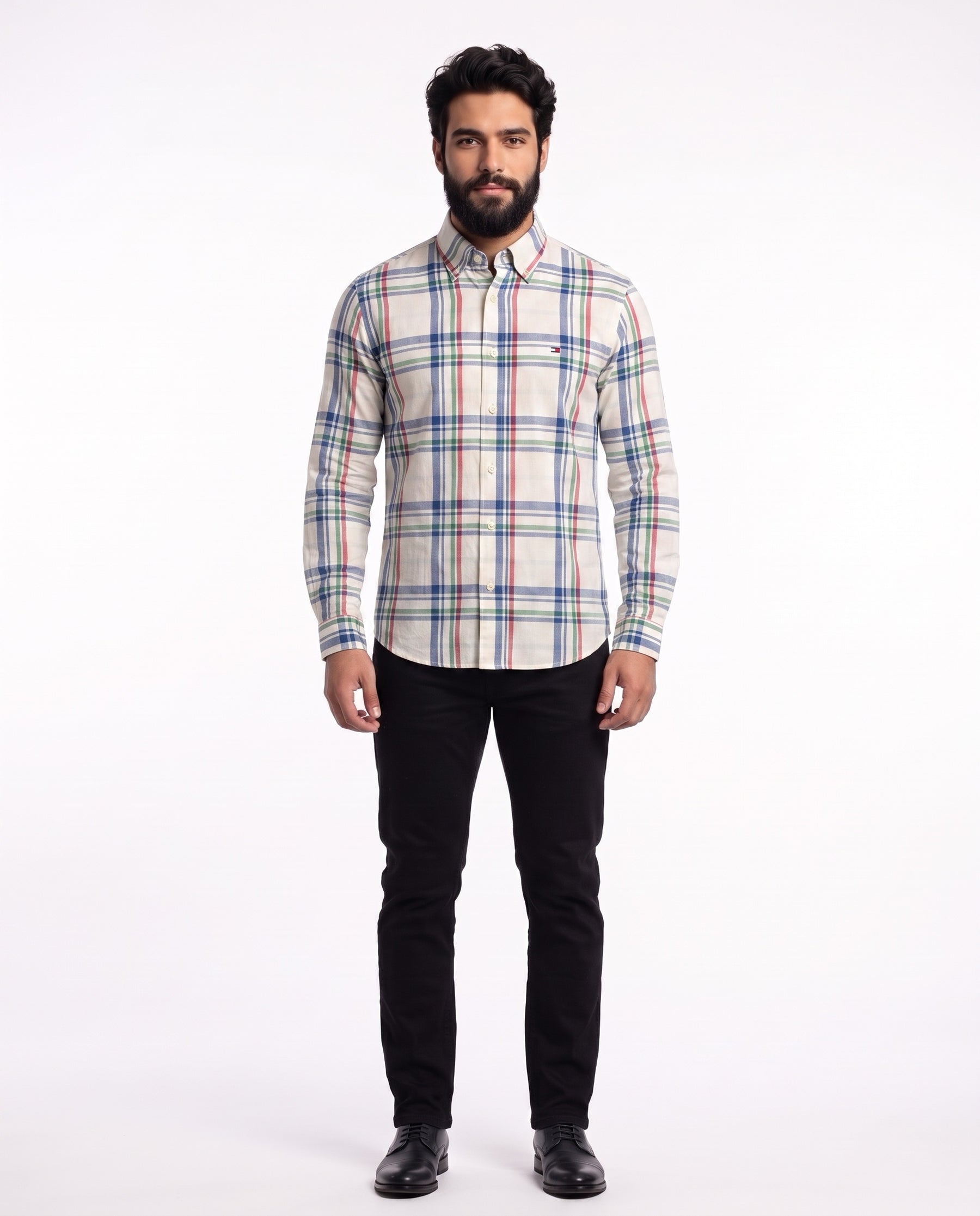 Camisa Manga Oxford Longa TH - Nashville Grid Xadrez Tricolor