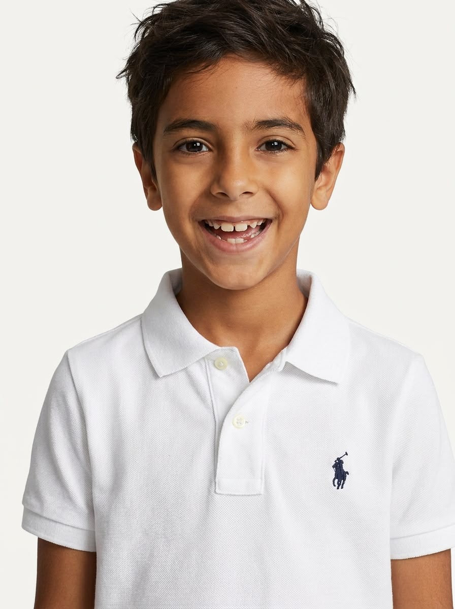 Camisa Gola Polo Infantil RL - Branca Small Pony Azul Marinho