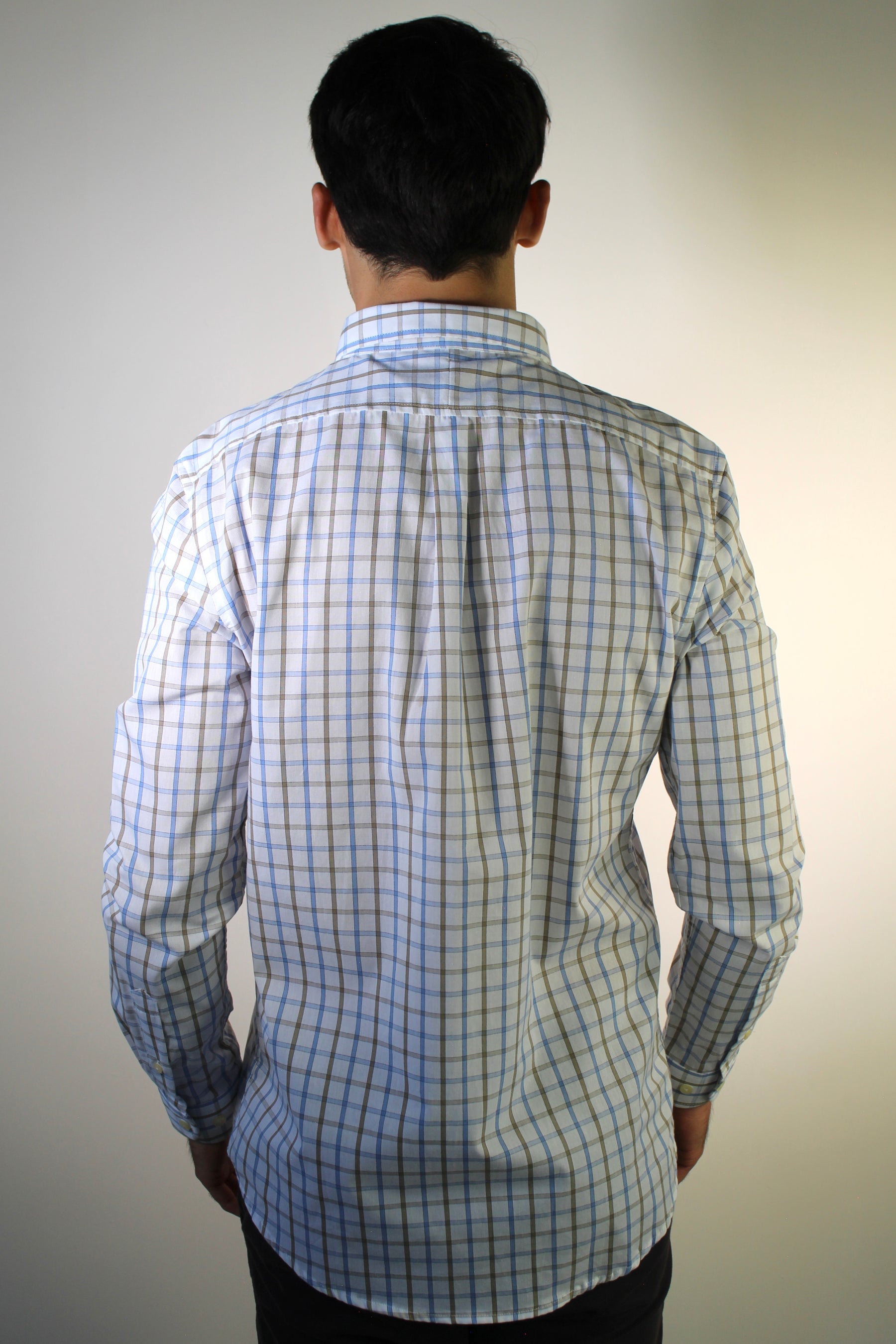 Camisa Social RL Manga Longa - Xadrez Azul e Bege