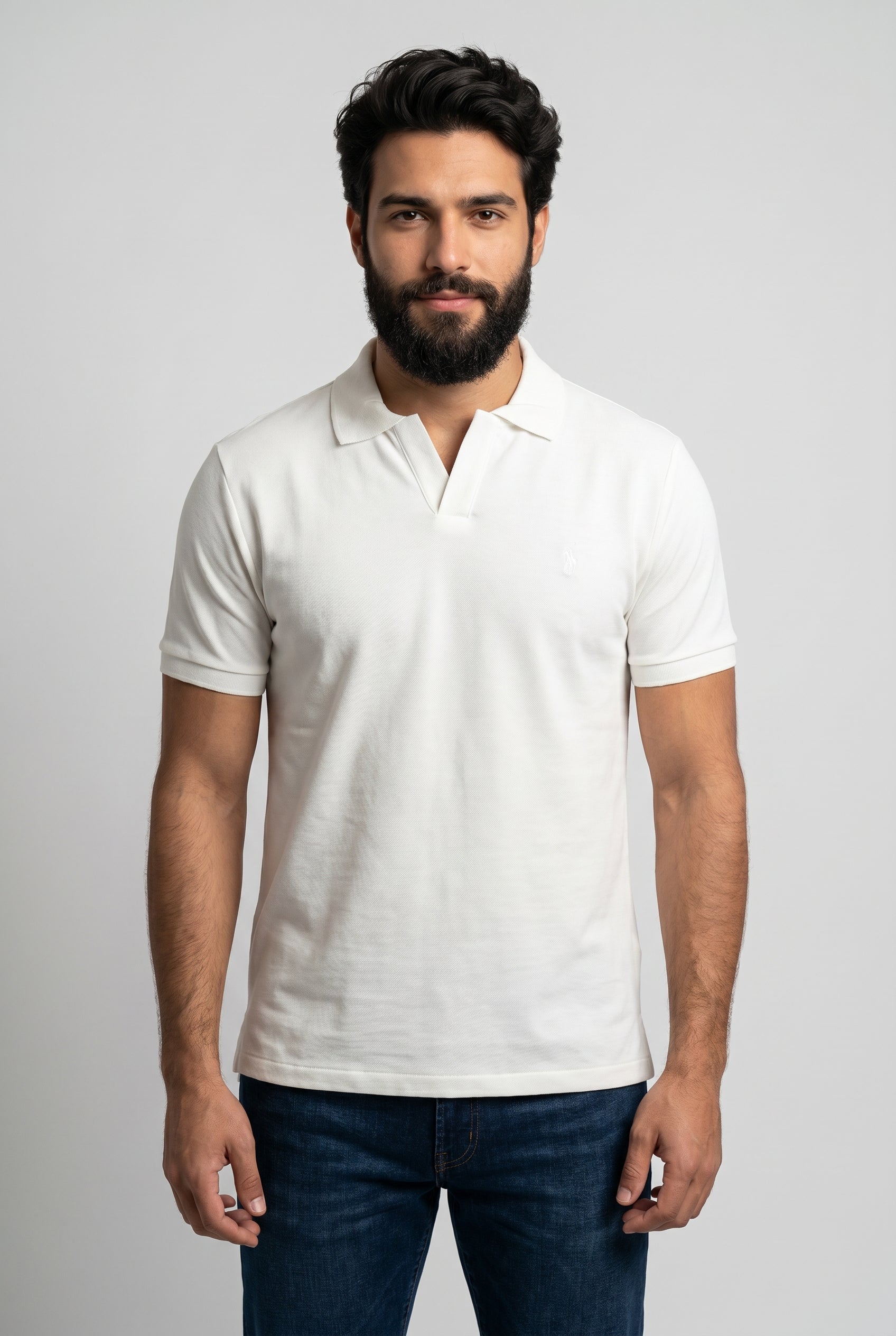 Camisa Gola Polo RL Monochrome V-Neck - Off Whiteo