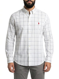 Camisa Social RL Manga Longa - Grid Style Xadrez Branca
