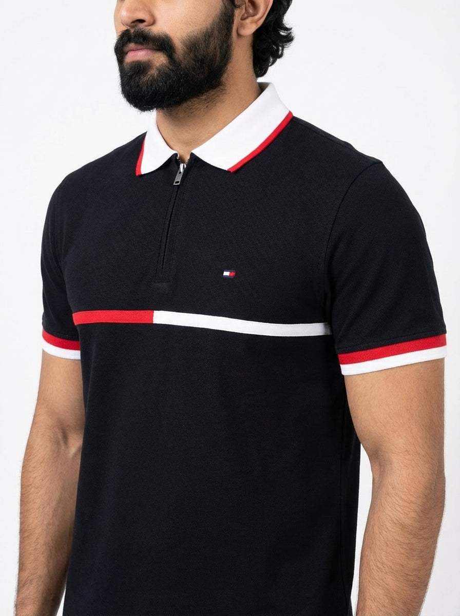 Camisa Gola Polo TH Stripe Zipper - Preta