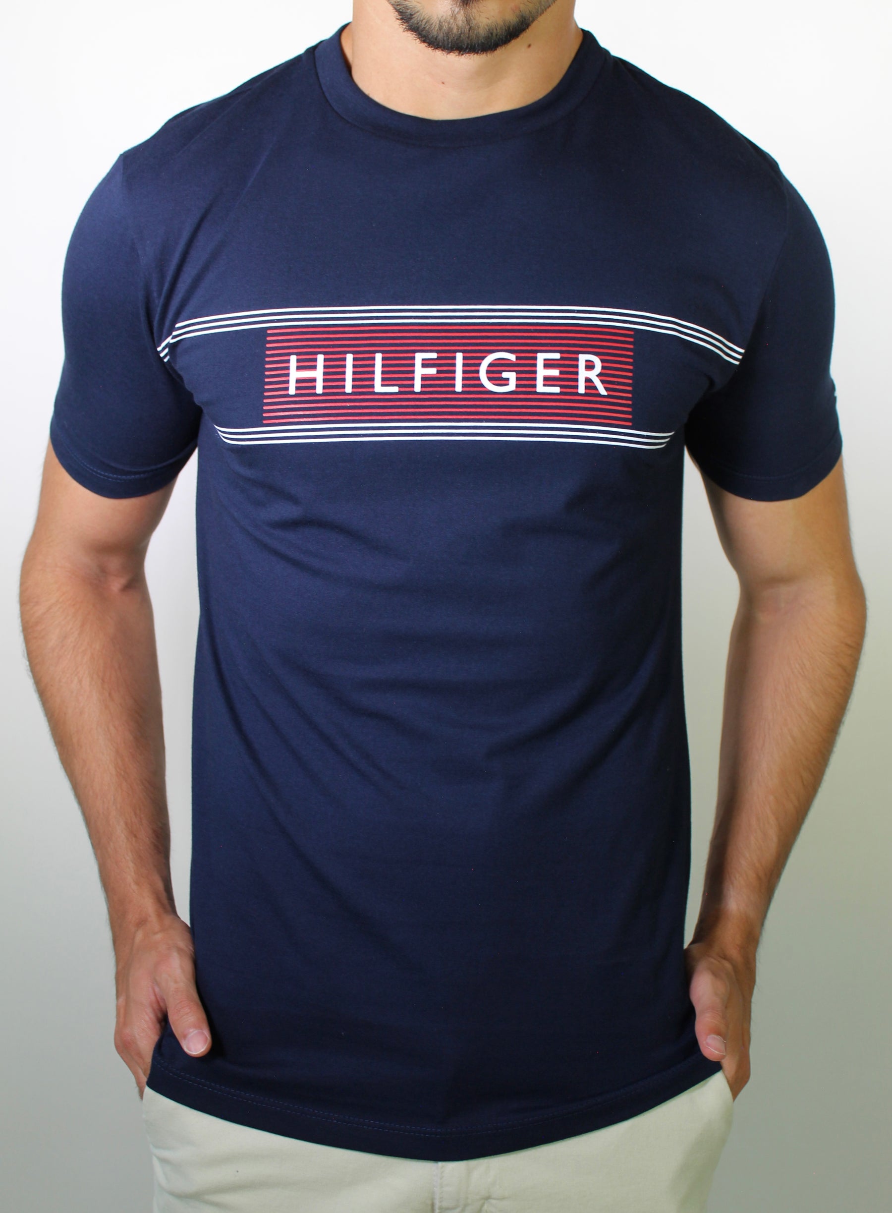 Camiseta TH Retro Striped Logo - Azul Marinho