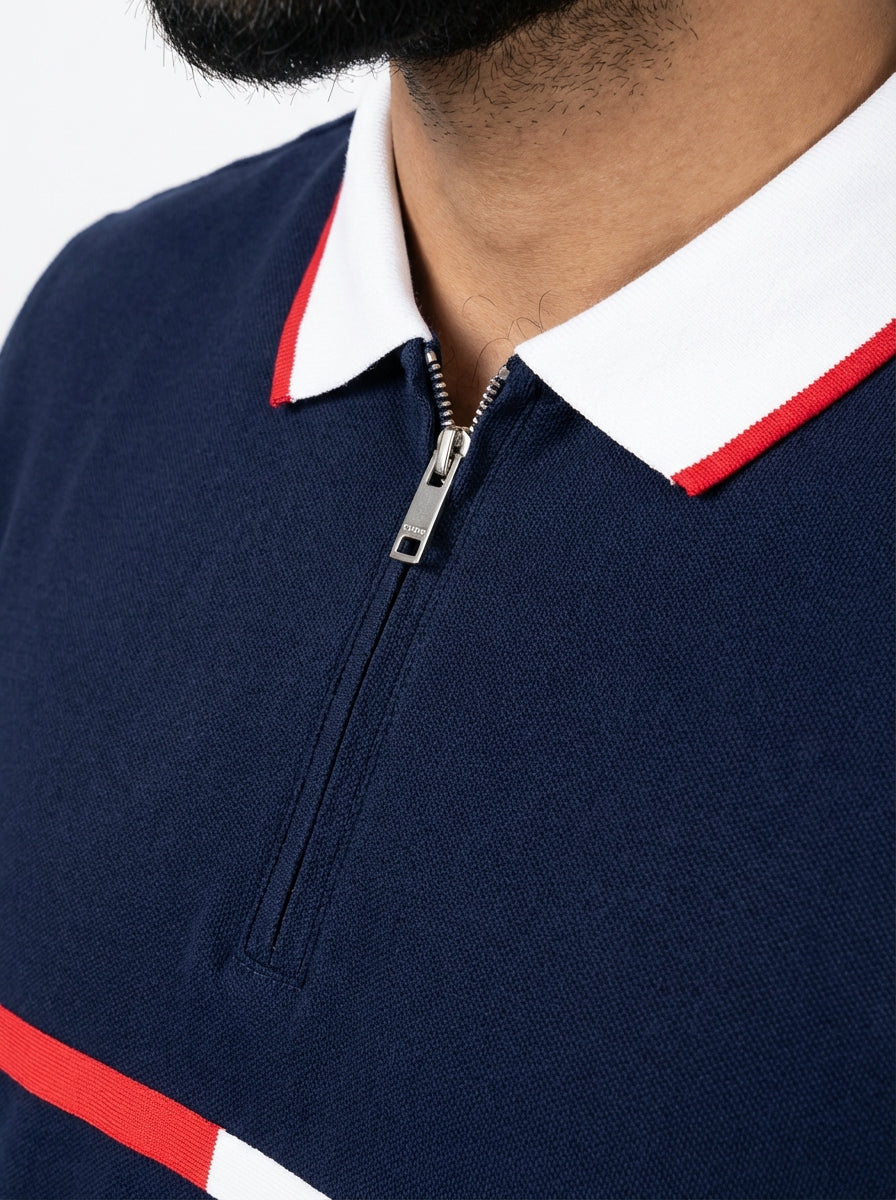 Camisa Gola Polo TH Stripe Zipper - Azul Marinho