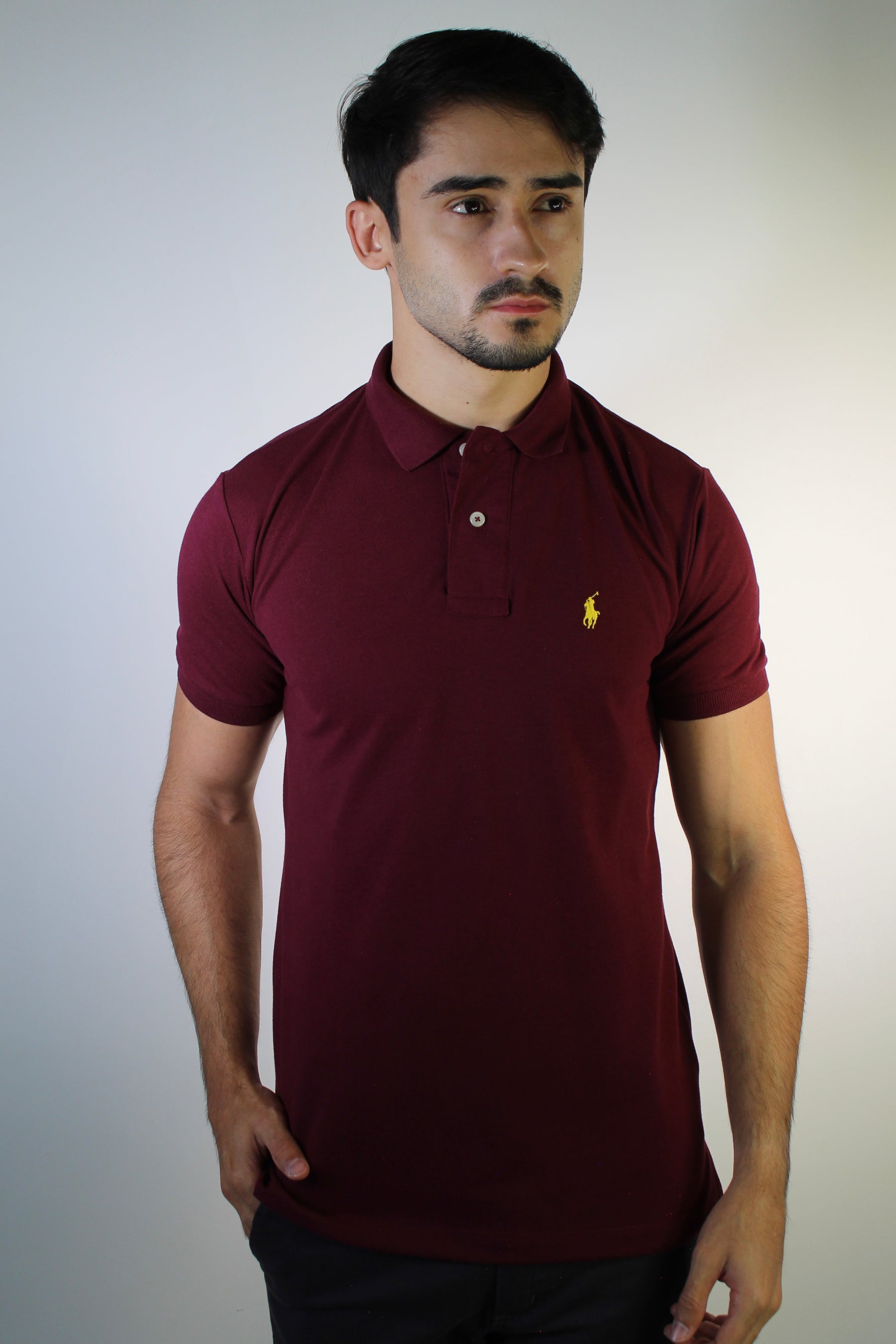 Camisa Gola Polo RL - Bordô Small Pony Amarelo