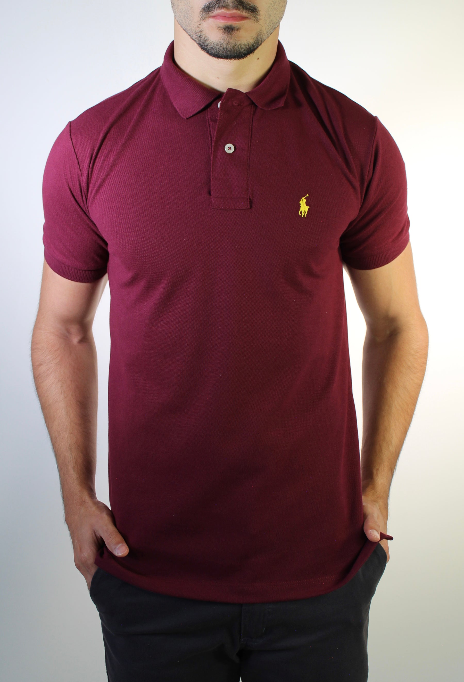 Camisa Gola Polo RL - Bordô Small Pony Amarelo