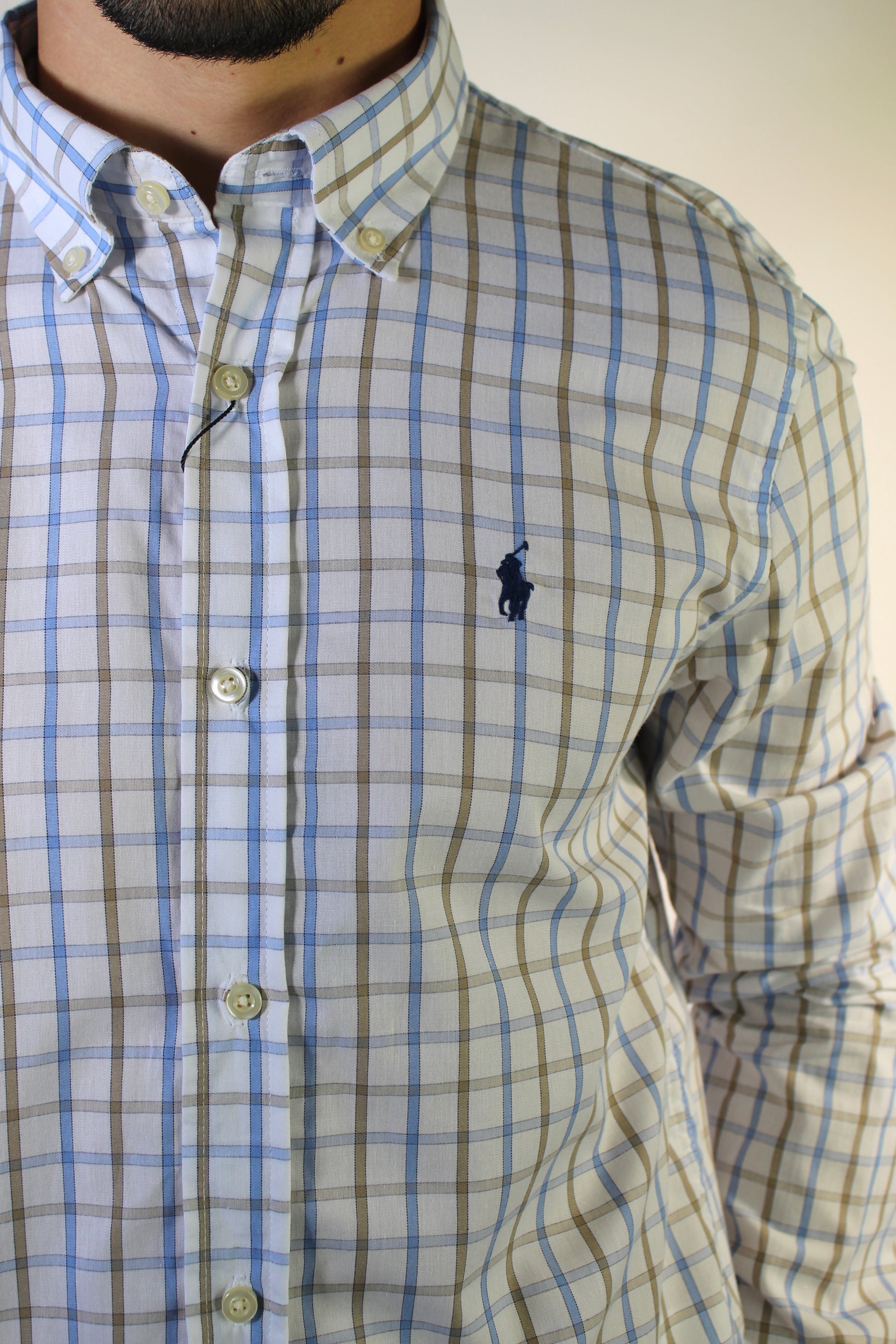Camisa Social RL Manga Longa - Xadrez Azul e Bege