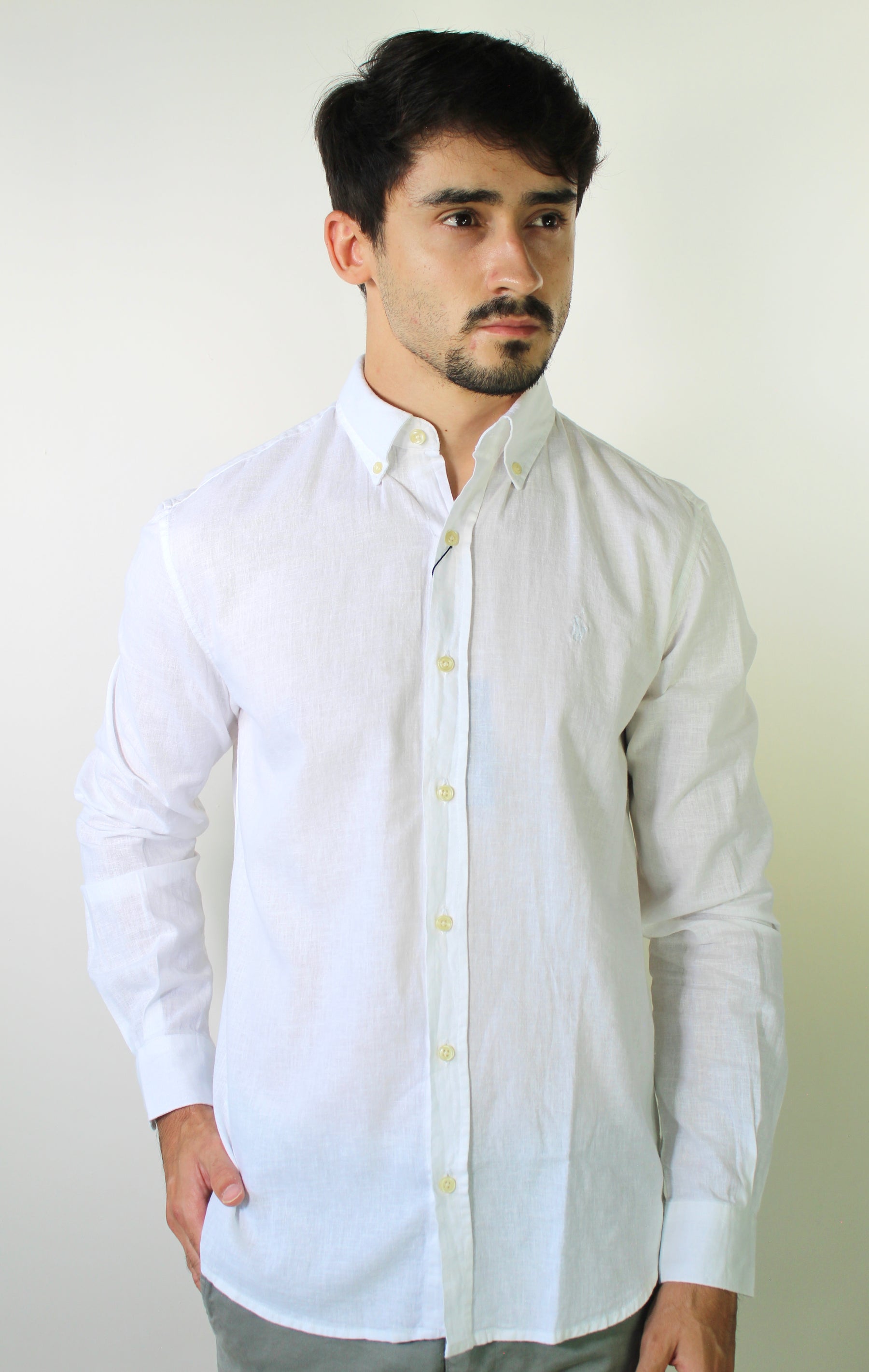 Camisa RL Manga Longa Linho - Branca Small Pony Monocromático