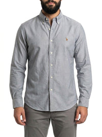 Camisa Social Lisa RL Manga Longa - Cinza Mescla