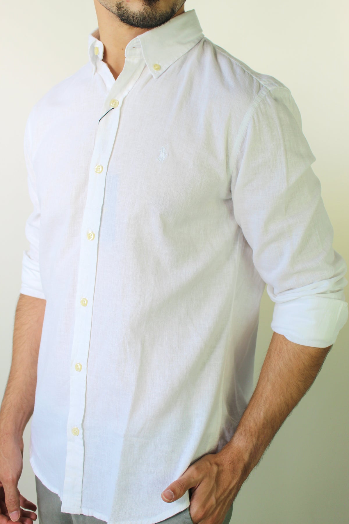 Camisa RL Manga Longa Linho - Branca Small Pony Monocromático