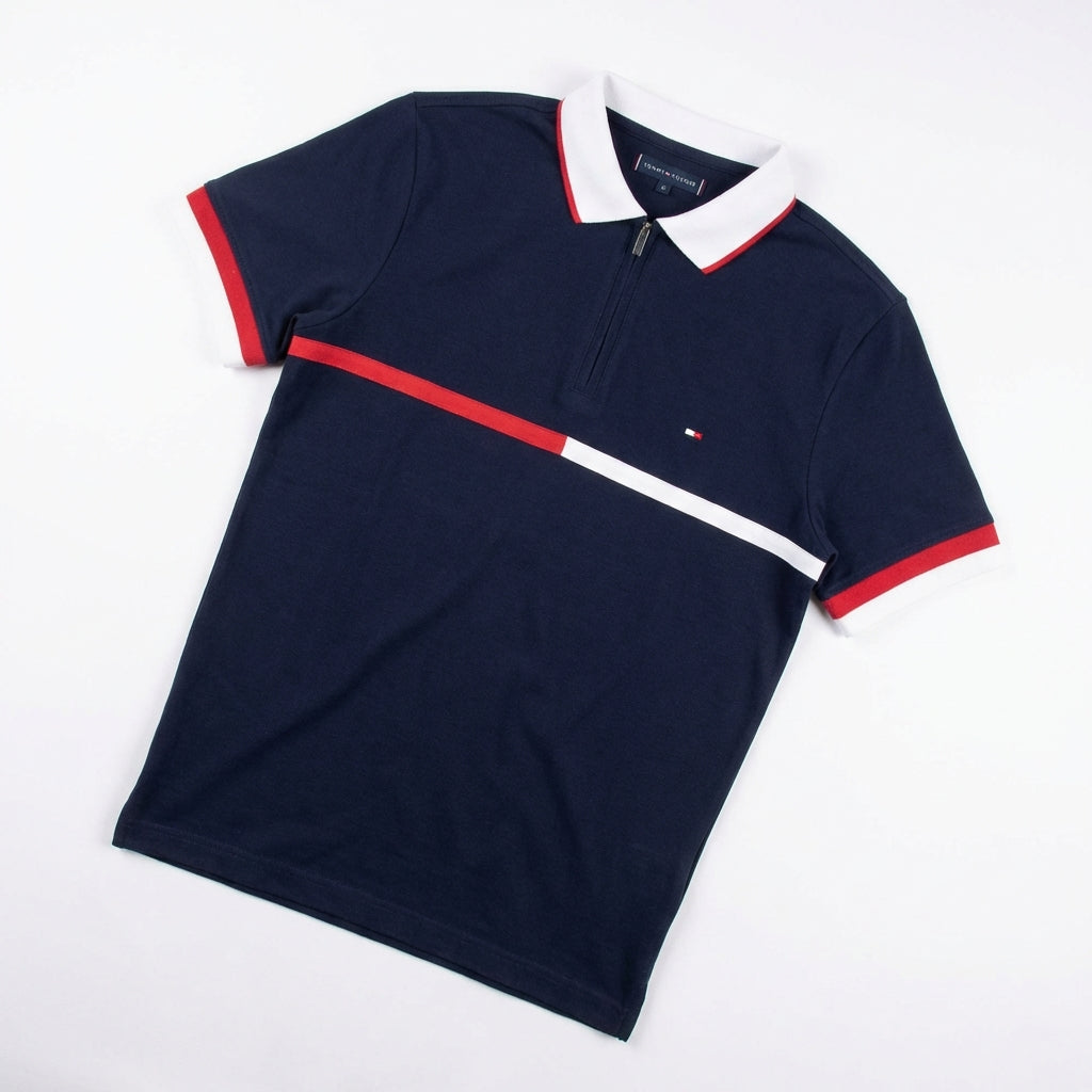 Camisa Gola Polo TH Stripe Zipper - Azul Marinho
