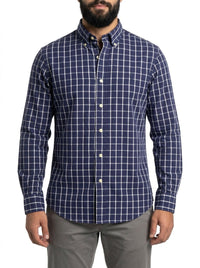 Camisa Social RL Longa - Xadrez Midtown Azul Marinho e Branco