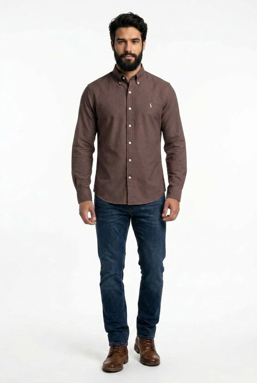 Camisa Social Lisa RL Manga Longa - Marrom