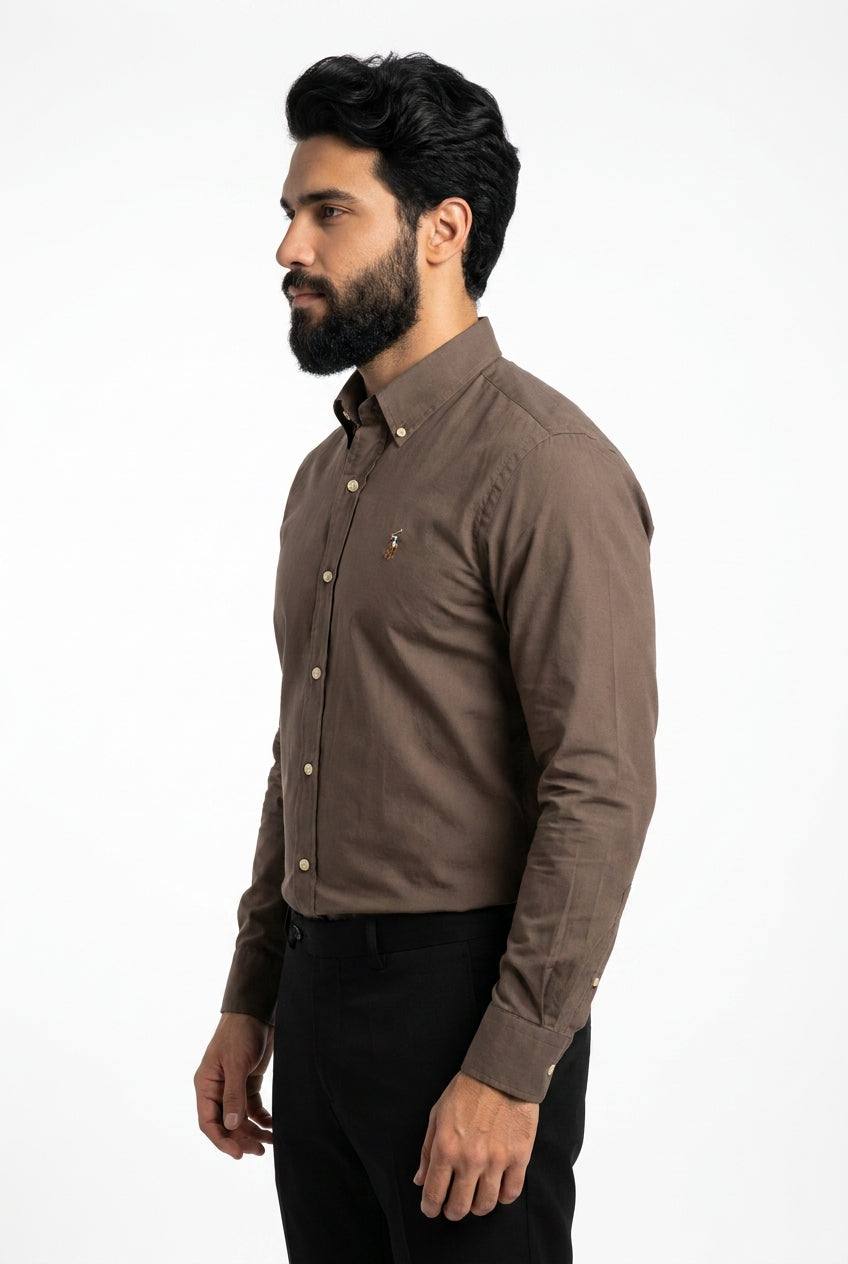 Camisa Social Lisa RL Manga Longa - Marrom Wood Small Pony Color