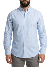 Camisa Social Lisa RL Manga Longa - Azul Bebê Mescla