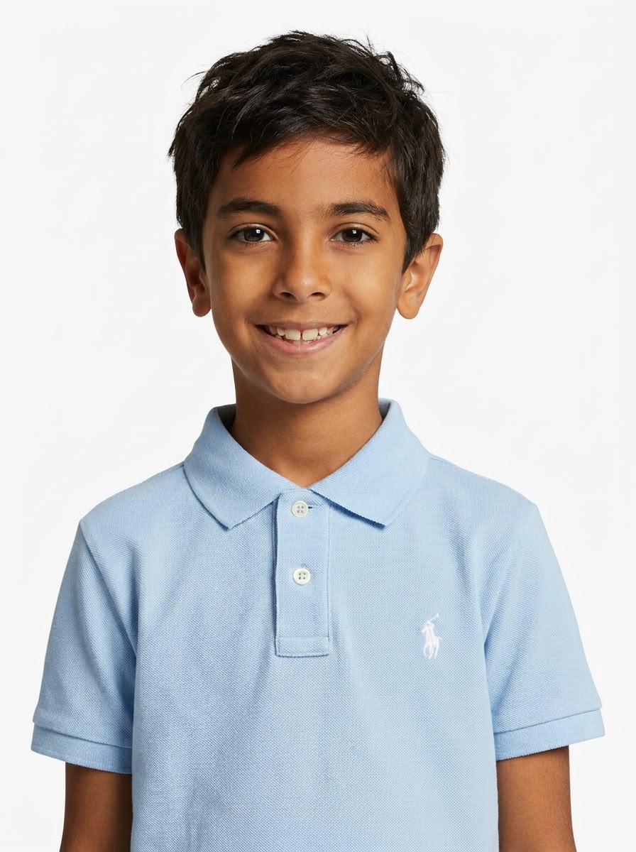 Camisa Gola Polo Infantil RL - Azul Bebê Small Pony Branco